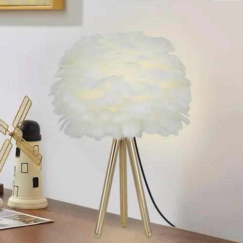 ZYLEIESENBAO - Lámpara de pluma blanca con textura de piel de mesa H16'' Moderna lámpara de escritorio de princesa con trípode, luz esponjosa para