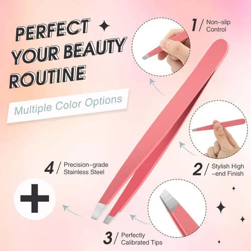 Miniatura 2 de Mudder Juego de 12 pinzas para cejas para cabello facial, pinzas de punta inclinada de acero inoxidable a granel para hombres y mujeres (multicolor)