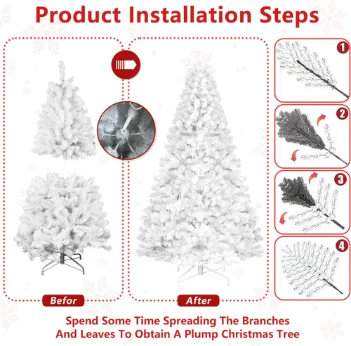 Miniatura 5 de Árbol de Navidad blanco de 4 pies, campo de nieve artificial, abeto Douglas, decoración de fiesta de Navidad, fácil de limpiar y montar, base