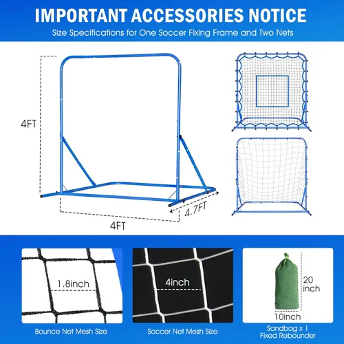 Miniatura 8 de Soccer Baseball Rebounder Net, Soccer Goal Net, Volleyball Softball Rebound Pitchback Net Quick-Switch Angle Training for Control, Passing Practice