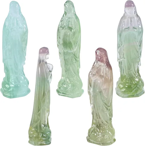 Miniatura 5 de mookaitedecor Estatua de la Virgen María bendita de cristal de fluorita, piedra decorativa para decoración religiosa y del hogar, 3.465-3.622 in