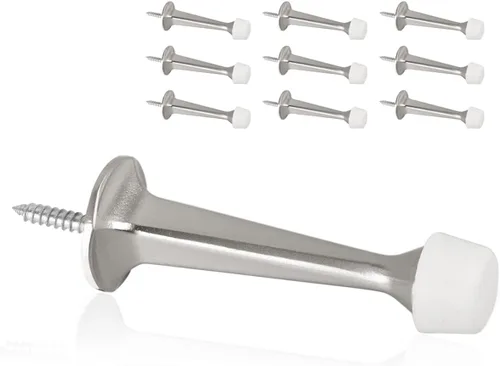 Paquete de 10 topes rígidos sólidos para puerta, protectores de pared resistentes con puntas de goma suave, níquel satinado
