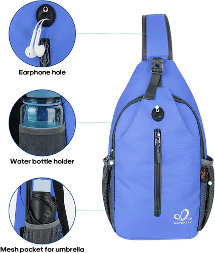 Miniatura 35 de WATERFLY Bolsa pequeña de senderismo: mochila cruzada para el pecho, mochila para hombres y mujeres con correa de hombro agradable a la piel