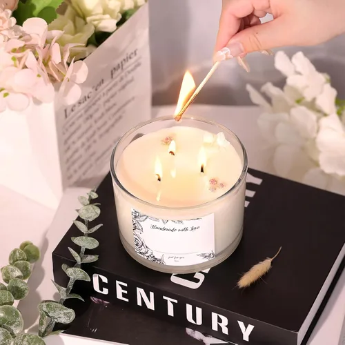 Miniatura 5 de Paquete de 6 tarros de vela de vidrio con tapas (16 onzas, transparentes) – Tarros de vela grandes para hacer velas de 3 mechas – Contenedores