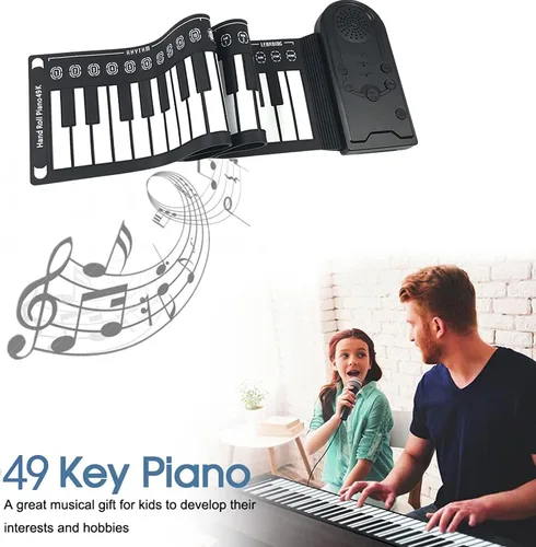 Piano enrollable, teclado eléctrico de 49 teclas, piano de teclado portátil, piano de teclado para principiantes (negro)