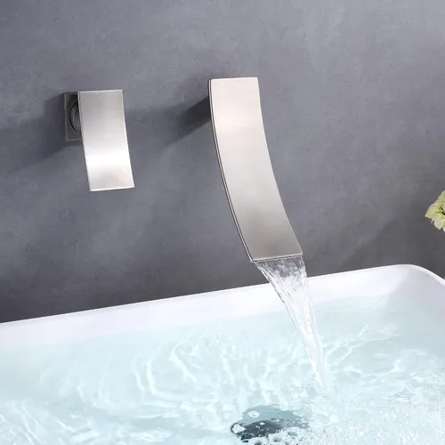 Miniatura 4 de sumerain Grifo de baño de cascada de níquel cepillado Grifo de lavabo de montaje en pared, diseño zurdo