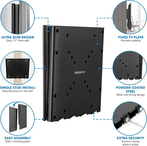Miniatura 3 de Mount-It! Soporte de pared fijo para TV de perfil bajo, diseño empotrado ultra delgado para pantallas de 23 a 42 pulgadas, compatible con VESA 200 x
