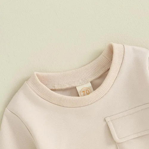 Miniatura 4 de Toddler Baby Boy Fall Outfit Contrast Color Sweatshirt Tops with Elastic Waist Pants Cute Infant Newborn Winter Clothes