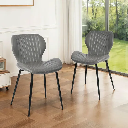 Miniatura 10 de CangLong Juego de 2 sillas de comedor, sillas de comedor de piel sintética con cómodo asiento y respaldo copetudos, modernas sillas Kicthen sin Beige