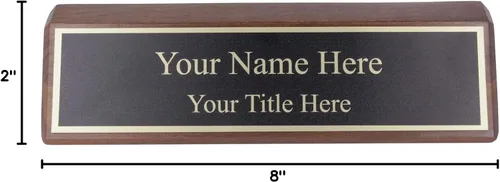 Miniatura 7 de Placa de nombre personalizada de madera de nogal ExcelMark para escritorio de oficina en negro con letras doradas - 2 x 8 pulgadas