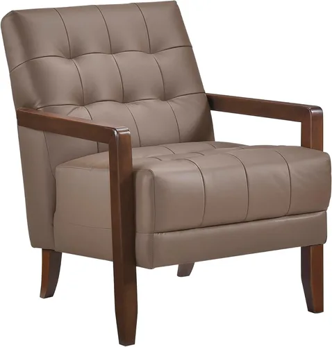 Miniatura 7 de Lexicon Silla decorativa moderna de lujo, silla de sala de estar de cuero genuino con cojines capitonados, estructura de madera maciza
