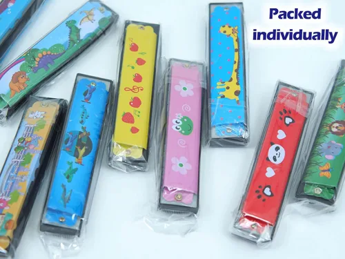 Miniatura 3 de 12 piezas de armónicas para niños a granel Juguetes de instrumentos musicales de 16 agujeros para regalos de fiesta de cumpleaños, rellenos