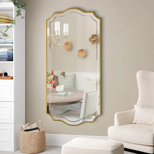 Miniatura 11 de POZINO Espejo de baño dorado, espejo rectangular moderno de 24 x 36 pulgadas para sobre el fregadero, espejos festoneados con marco de madera