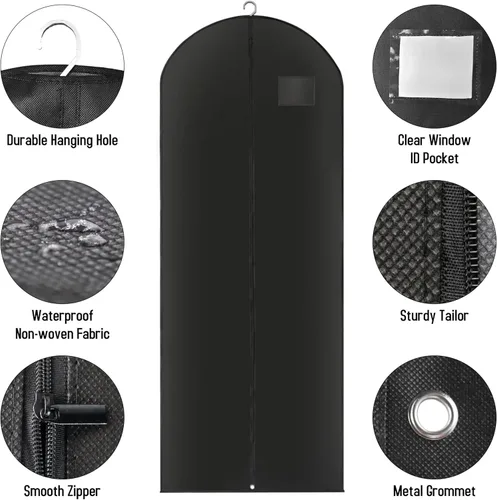 Miniatura 3 de Bolsas de vestir largas negras para colgar ropa de viaje, juego de 3 bolsas portátiles de viaje de negocios para hombre, protector de ropa
