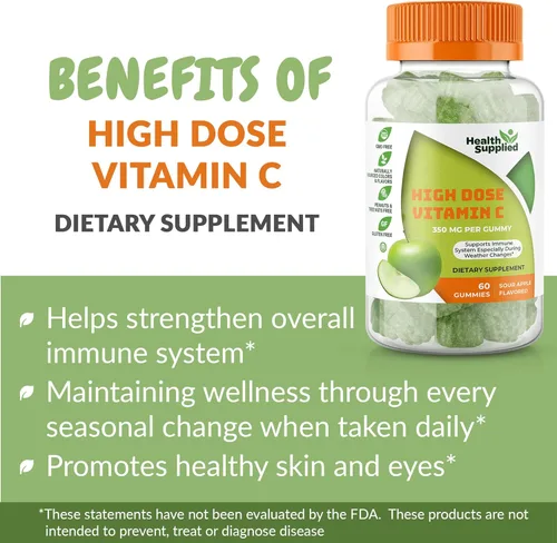 Miniatura 3 de Gomitas de vitamina C con sabor a manzana ácida Mega dosis – 1050 mg de vitamina C – Mejora el sistema inmunológico y apoya la salud del corazón