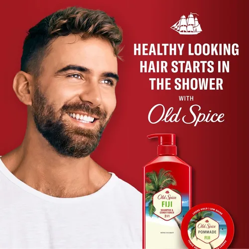Miniatura 2 de Old Spice Fiji - Champú y acondicionador 2 en 1 (21.9 onzas líquidas, paquete de 2) + pomada (2.22 onzas, paquete de 2) paquete, sujeción flexible