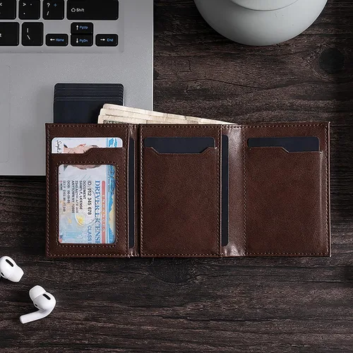 Miniatura 3 de Cartera con bolsillo para monedas, cierre magnético, con ventana de identificación, billetera de cuero para dinero en efectivo y tarjetas