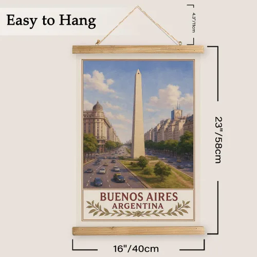 Miniatura 2 de Buenos Aires Argentina - Póster artístico de pared, impresión vintage de viaje con monumento a Obelisco, rollo colgante de lienzo de lino con marco