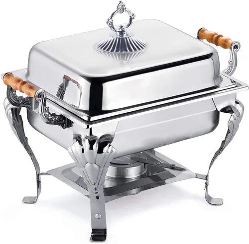 Miniatura 5 de Juego de bufé de platos de acero inoxidable 201, calentador de catering rectangular plateado, calentador de alimentos para fiestas, bufé