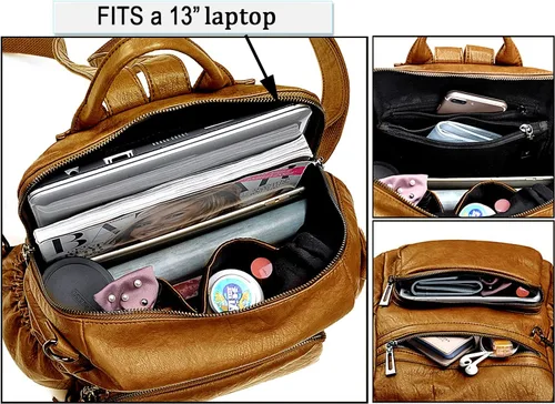 Miniatura 3 de UTO Mochila de cuero vegano para mujer, diseño de moda, convertible con borla, para viajes, con borla