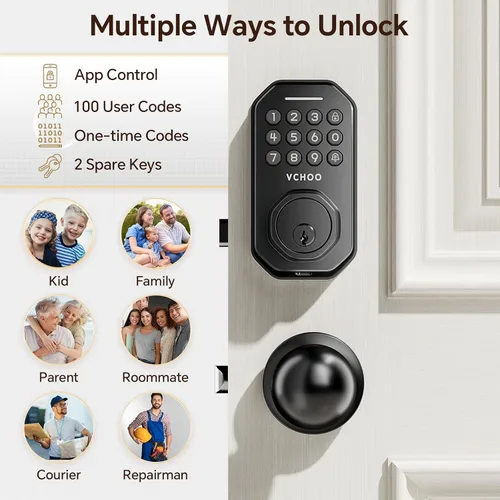 Miniatura 2 de Juego de cerraduras inteligentes para puerta de entrada sin llave, cerraduras inteligentes para teclado frontal con 2 perillas, bloqueo automático