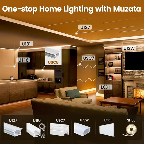 Miniatura 7 de Muzata Difusor LED de silicona sin manchas de 16.5 pies/16.4 ft con canal LED blanco flexible con brida empotrada tubo flexible