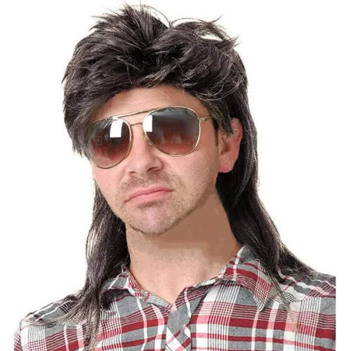 Miniatura 27 de Swiking Pelucas negras de salmonete para mujer, rizado hasta el hombro, pelo esponjoso de los años 70 y 80, Rocker Party Cosplay Pelucas sintéticas