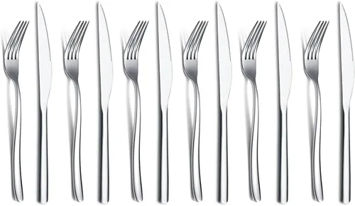 Juego de cuchillos para carne, 12 piezas, acero inoxidable de alta calidad, 6 tenedores y 6 cuchillos de cena, cuchillos de carne para 6 personas,