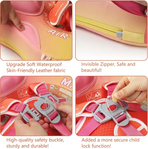Miniatura 4 de Mambobaby Flotador con toldo y cola - Flotador para bebé con toldo, entrenador de natación infantil no inflable mejorado, toldo UPF+, arnés