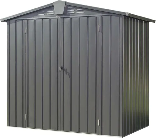 Miniatura 19 de Cobertizo pequeño de almacenamiento de metal de 5 x 3 pies para exteriores, cobertizo de jardín gris oscuro con techo inclinado y puertas dobles