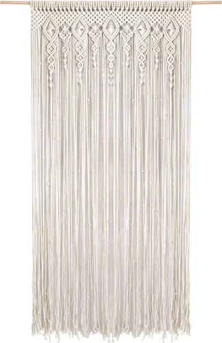 Miniatura 10 de Foreate Cortinas de macramé largas de algodón para colgar en la pared, cortina bohemia con cuentas para ventana, puerta, telón de fondo de boda