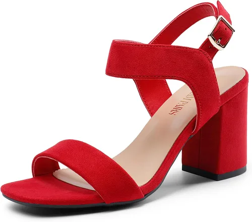 Miniatura 7 de DREAM PAIRS Sandalias de tacón alto y grueso para mujer, con puntera cuadrada, correa en el tobillo, cómodas sandalias