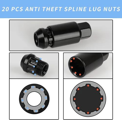Miniatura 6 de 20 piezas de tuercas de llanta de extremo cerrado M12X1.5 para llantas de rueda + casquillo (negro)