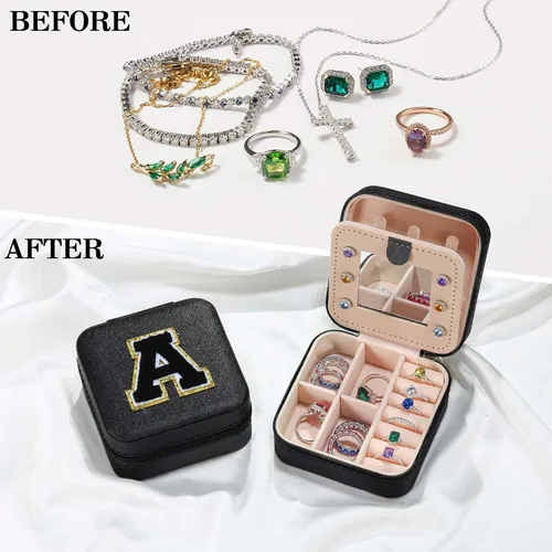 Miniatura 4 de Parima Regalos de graduación para ella, estuche de joyería de viaje de moda, regalos personalizados, joyero de viaje negro, regalos de cumpleaños