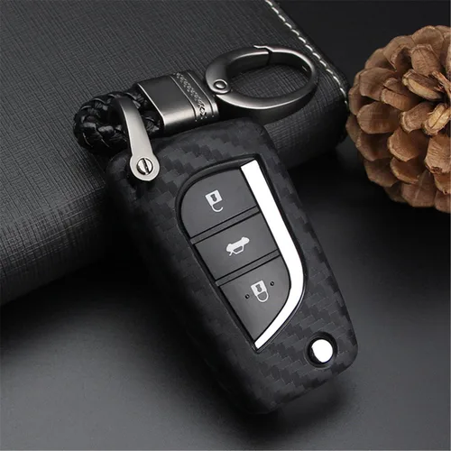 Miniatura 6 de Funda de Silicona Suave de Goma con Textura de Fibra de Carbono Cubierta de Llave Fob Para Toyota 4Runner Avalon C-HR Camry Corolla Fortuner