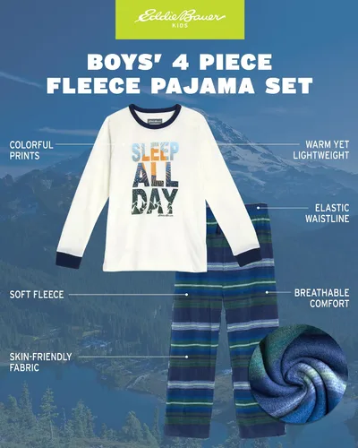 Miniatura 2 de Eddie Bauer Conjunto de pijama para niño - Acogedor conjunto de ropa de dormir de invierno de forro polar - Camisa de manga larga de 4 piezas