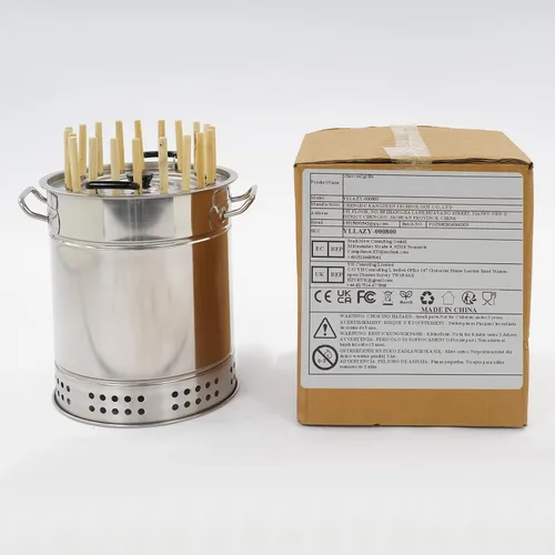 Miniatura 8 de Parrilla cilíndrica de carbón de acero inoxidable, 13 x 15 pulgadas, sin humo, para colgar en kebob, pequeña parrilla portátil sin humo de carbón