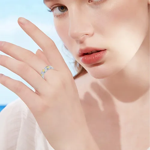 Miniatura 5 de Anillo giratorio de plata de ley 925 con girasol, anillos giratorios para aliviar el estrés, joyería de regalo para mujeres y niñas