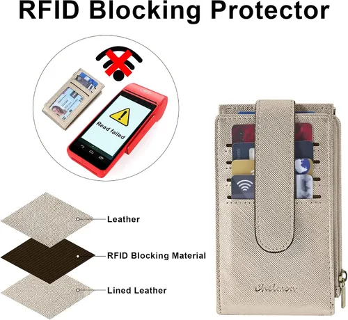 Miniatura 6 de Chelmon Billetera de mujer delgada con bloqueo RFID, billetera plegable con varios compartimientos para tarjetas con bolsillo con cierre, Dorado