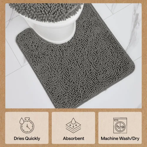 Miniatura 7 de GORILLA GRIP - Alfombra de baño de felpa absorbente y peluda con respaldo de goma para base ovalada de inodoro, alfombras lavables a máquina, suaves