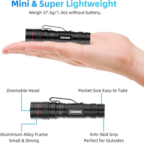 Miniatura 5 de COSOOS 3 linternas LED tácticas mini con clip, linterna AA brillante zoomable de 3.7 pulgadas de alto lúmen, linterna de bolsillo tamaño pluma, 1