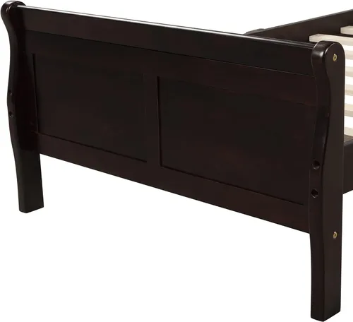 Miniatura 8 de Merax Base de cama de madera tamaño individual, base de colchón con cabecero, estribo, soporte de listones de madera, color espresso
