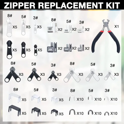 Miniatura 2 de Minatee Kit de reparación de cremallera de 163 piezas – Cremalleras de repuesto, deslizadores, tapones y herramientas para costura, equipaje