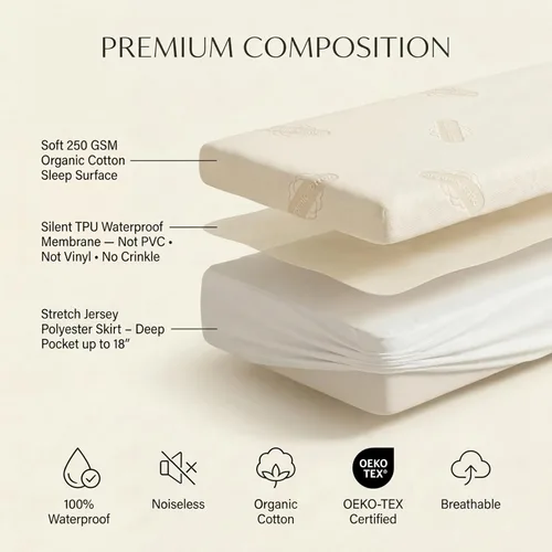 Miniatura 5 de Protector de Colchón Orgánico Impermeable Individual – Parte Superior de Algodón Orgánico Suave – Cubierta Silenciosa y Transpirable de 250 GSM