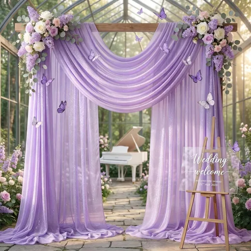 Miniatura 8 de Tela drapeada para arco de boda de 28" x 19 pies, telón de fondo de tela de gasa transparente, 1 panel de cortinas verde esmeralda para decoración