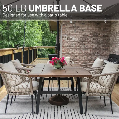 Miniatura 8 de US Weight Base de sombrilla duradera y rellenable para mesa de patio, capacidad de 50 libras, soporte ajustable resistente para sombrillas al aire