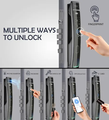 Miniatura 5 de Cerradura de puerta inteligente con cámara y reconocimiento facial 3D, cerradura de puerta de entrada sin llave con huella digital, contraseña