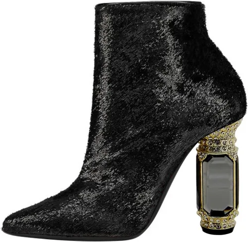 Miniatura 58 de FSJ Botas de tacón alto con punta puntiaguda para mujer, con tacón alto, con cremallera lateral brillante, estilo casual, para uso diario, zapatos