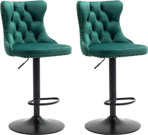 Miniatura 34 de Aoowow Juego de 2 taburetes de bar giratorios ajustables con respaldo de terciopelo copetudo, sillas de bar modernas tapizadas con cabeza de clavo