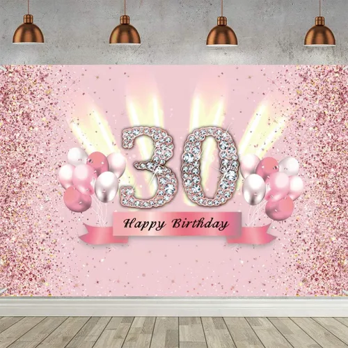 Decoraciones de cumpleaños número 30 para mujer, cartel de fondo de feliz cumpleaños 30, cartel de tela para fiesta de aniversario de 30 años,